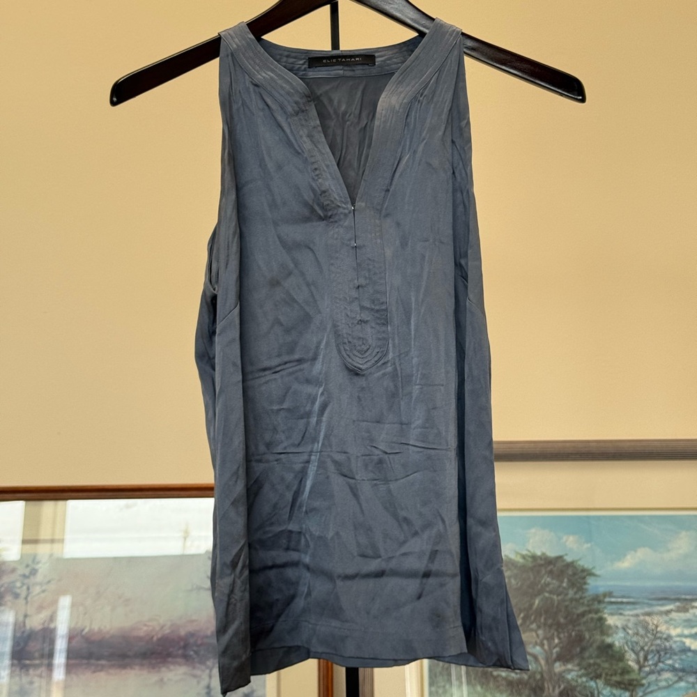Elie Tahari Gray Silk Sleeveless Top S